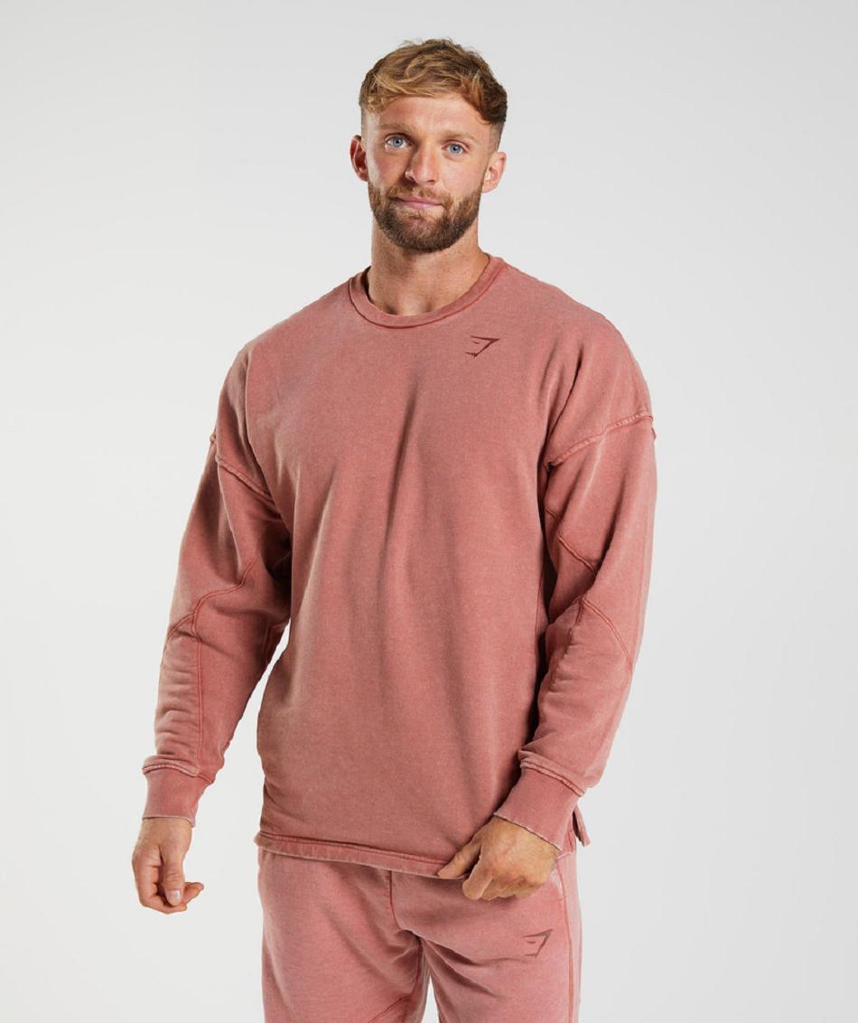 Correr Con Capucha Gymshark Power Washed Crew Hombre Rosas Marrones | CO 3659UZG